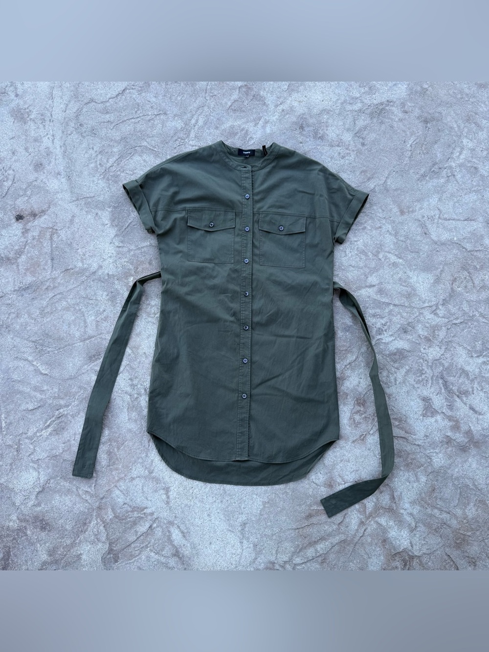 Theory Olive Green Utility Belted Shirt Dress